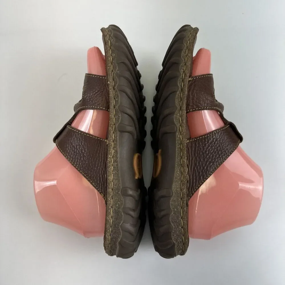Born Judith‎ Sandal Brown Leather Slip On Cushioned Buckle Lug Sole Y2K Womens 8